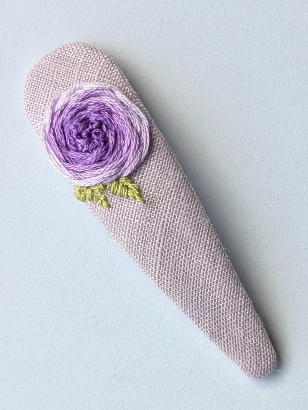 New Purple Rose hand embroidered linen cotton large handmade hair clip accessory